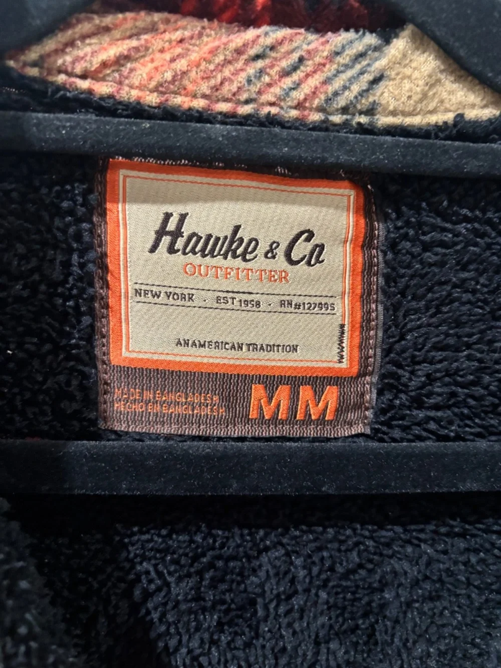 Hawke & Co Plaid Sherpa Lined Flannel Jacket Mens Med Black Red Tan Heavy Warm